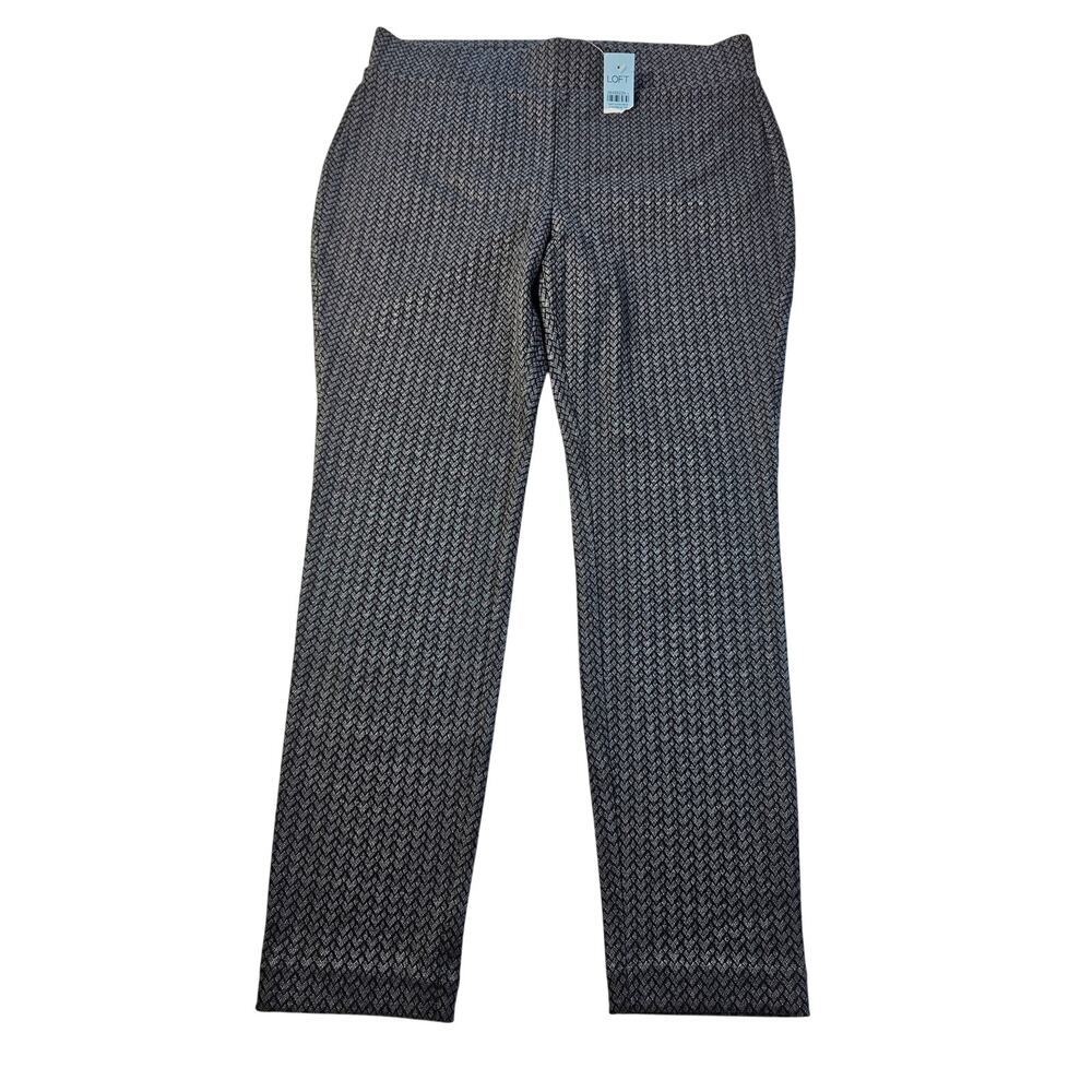 NWT Loft PETITE M MP pull on pants geometric shimmery black grey silver casual